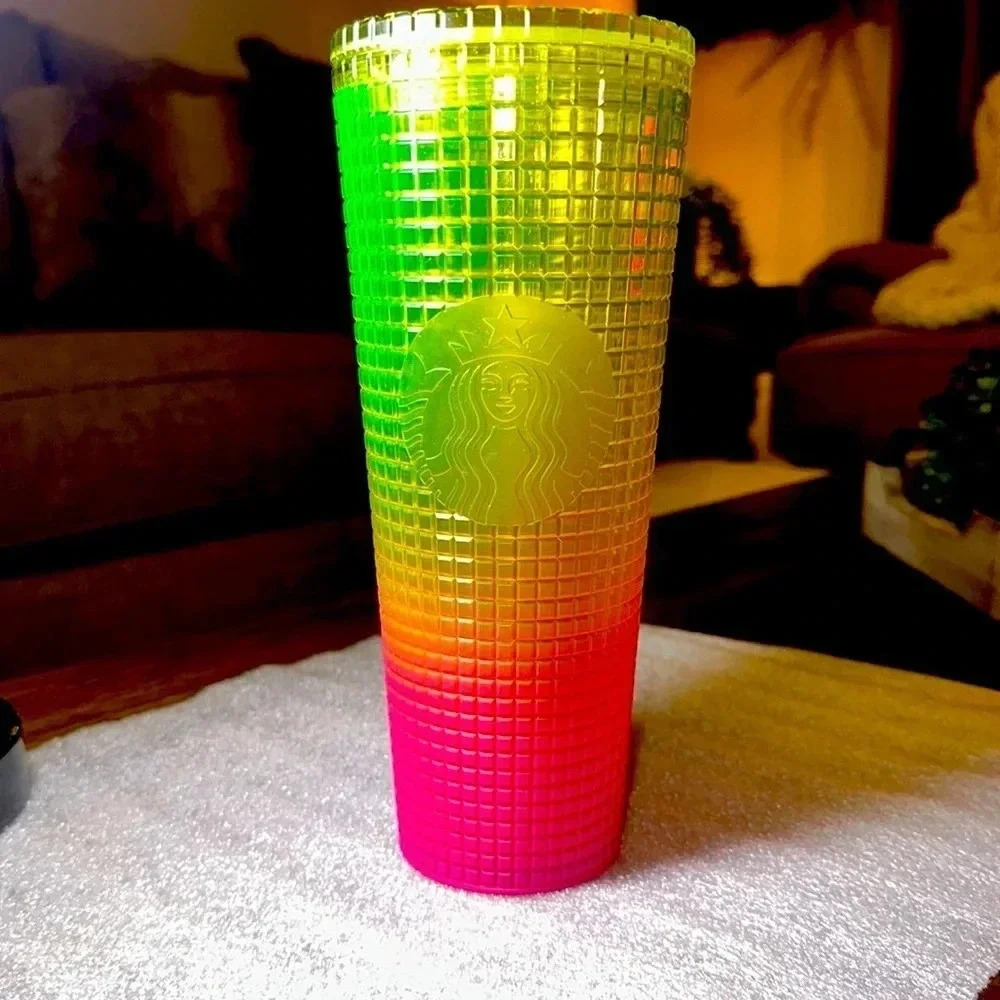 Starbucks Coffee Co Cold Cup Tumbler 24oz Summer 2022 Lemon Yellow Pink Gradient